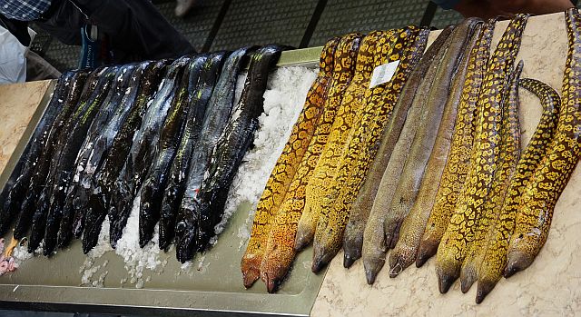 Мурены и Эшпада на рыбном рынке в Фуншале